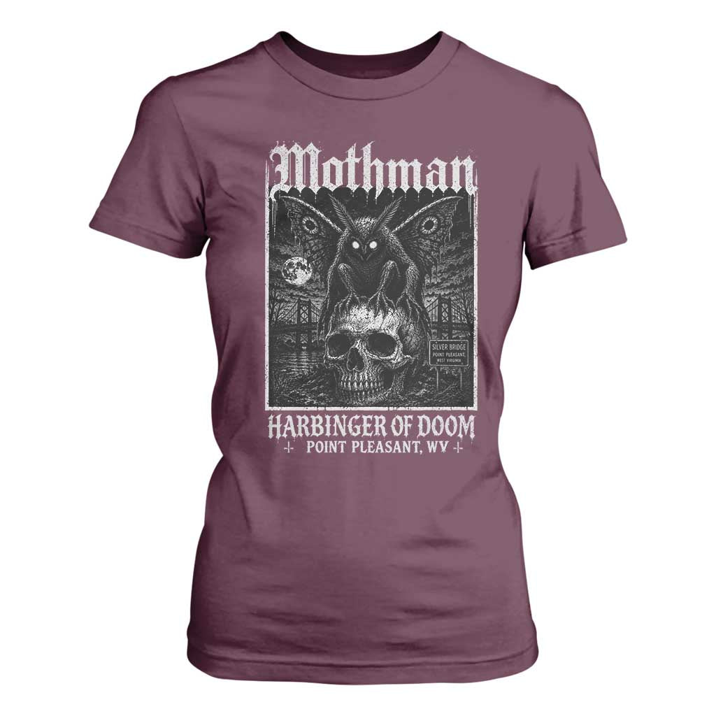 Mothman Harbinger of Doom Point Pleasant WV T Shirt For Women Gothic Horror Cryptid Creature TS11 Maroon Print Your Wear