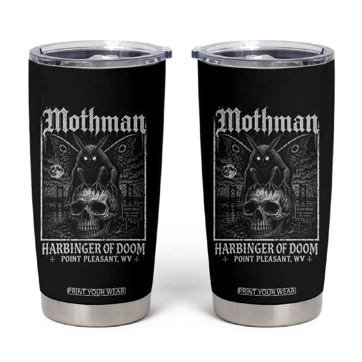 Mothman Harbinger of Doom Point Pleasant WV Tumbler Cup Gothic Horror Cryptid Creature