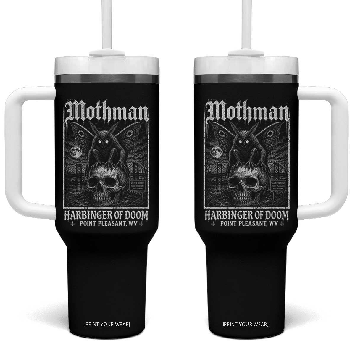 Mothman Harbinger of Doom Point Pleasant WV Tumbler With Handle Gothic Horror Cryptid Creature TS11 One Size: 40 oz Black Print Your Wear