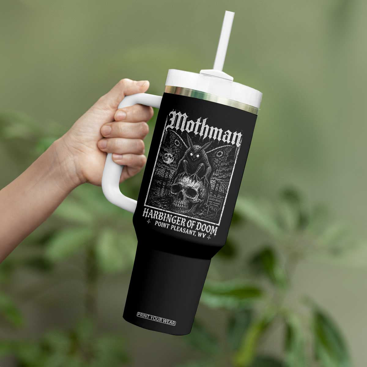 Mothman Harbinger of Doom Point Pleasant WV Tumbler With Handle Gothic Horror Cryptid Creature