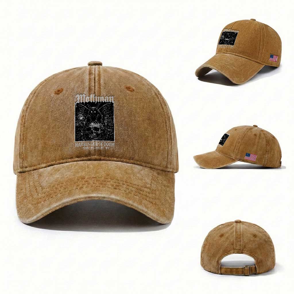 Mothman Harbinger of Doom Point Pleasant WV Washed Cotton Baseball Cap Gothic Horror Cryptid Creature