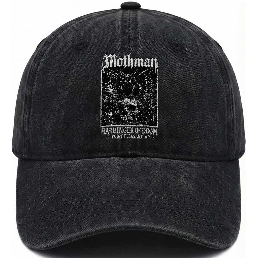 Mothman Harbinger of Doom Point Pleasant WV Washed Cotton Baseball Cap Gothic Horror Cryptid Creature TS11 Print Your Wear