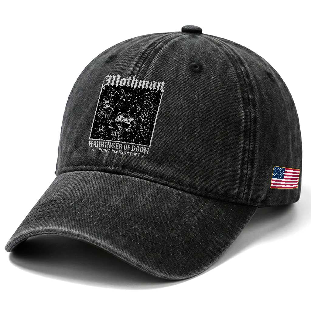Mothman Harbinger of Doom Point Pleasant WV Washed Cotton Baseball Cap Gothic Horror Cryptid Creature