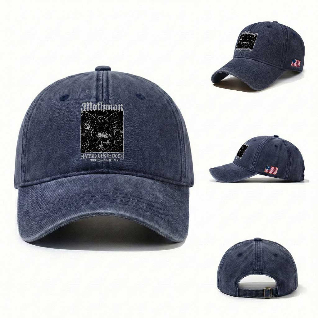 Mothman Harbinger of Doom Point Pleasant WV Washed Cotton Baseball Cap Gothic Horror Cryptid Creature