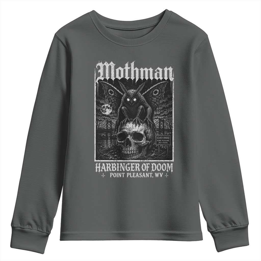 Mothman Harbinger of Doom Point Pleasant WV Youth Sweatshirt Gothic Horror Cryptid Creature TS11 Dark Heather Print Your Wear