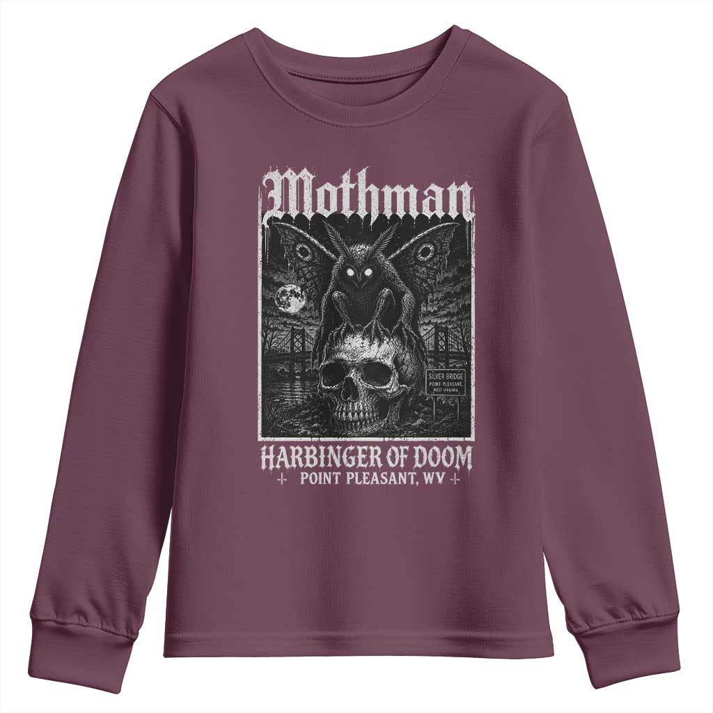Mothman Harbinger of Doom Point Pleasant WV Youth Sweatshirt Gothic Horror Cryptid Creature TS11 Maroon Print Your Wear