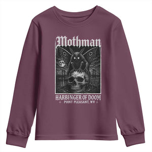 Mothman Harbinger of Doom Point Pleasant WV Youth Sweatshirt Gothic Horror Cryptid Creature TS11 Maroon Print Your Wear