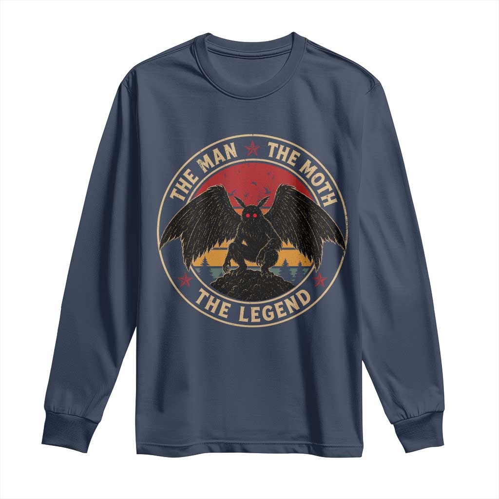 Funny Mothman The Man The Moth The Legend Long Sleeve Shirt Retro Folklore Creepy Cryptid TS11 Navy Print Your Wear