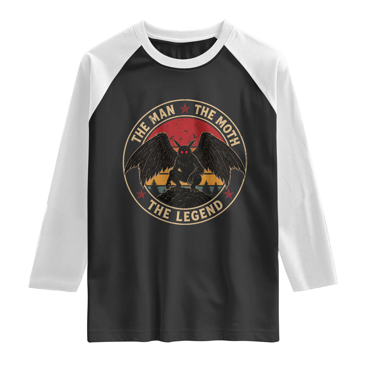 Funny Mothman The Man The Moth The Legend Raglan Shirt Retro Folklore Creepy Cryptid TS11 Black White Print Your Wear