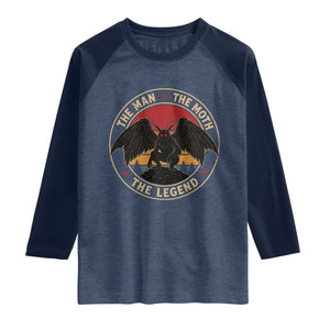 Funny Mothman The Man The Moth The Legend Raglan Shirt Retro Folklore Creepy Cryptid TS11 Heather Denim Navy Print Your Wear