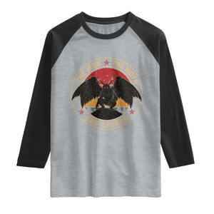 Funny Mothman The Man The Moth The Legend Raglan Shirt Retro Folklore Creepy Cryptid TS11 Heather Gray Black Print Your Wear