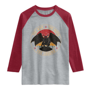 Funny Mothman The Man The Moth The Legend Raglan Shirt Retro Folklore Creepy Cryptid TS11 Heather Gray Heather Red Print Your Wear