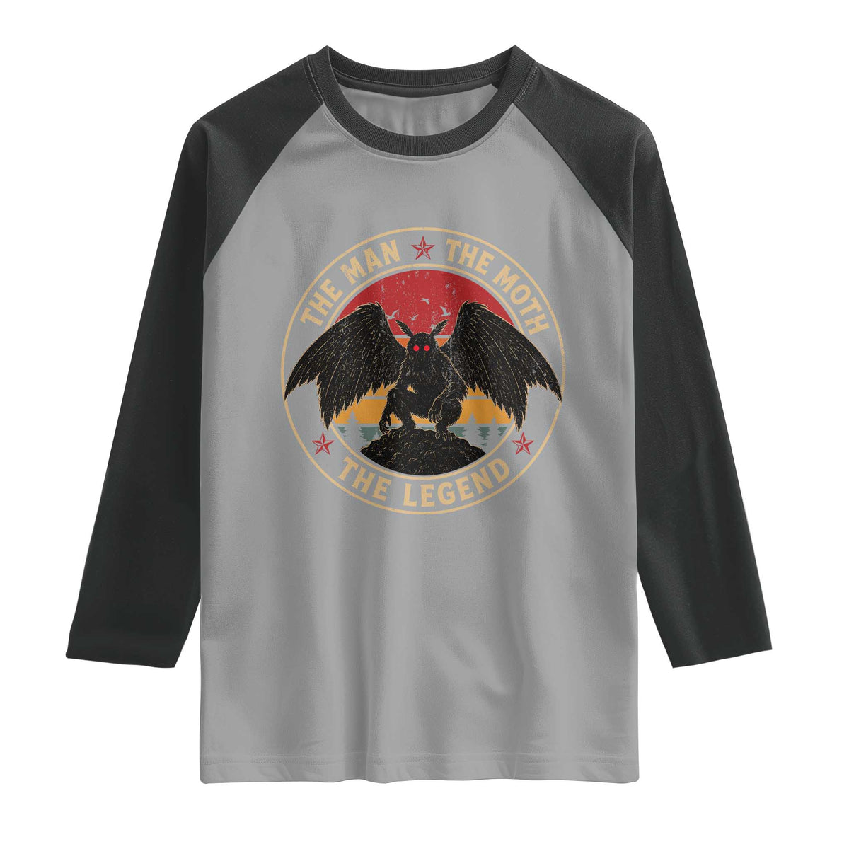 Funny Mothman The Man The Moth The Legend Raglan Shirt Retro Folklore Creepy Cryptid TS11 Sport Gray Black Print Your Wear