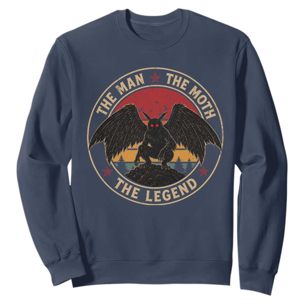 Funny Mothman The Man The Moth The Legend Sweatshirt Retro Folklore Creepy Cryptid TS11 Navy Print Your Wear