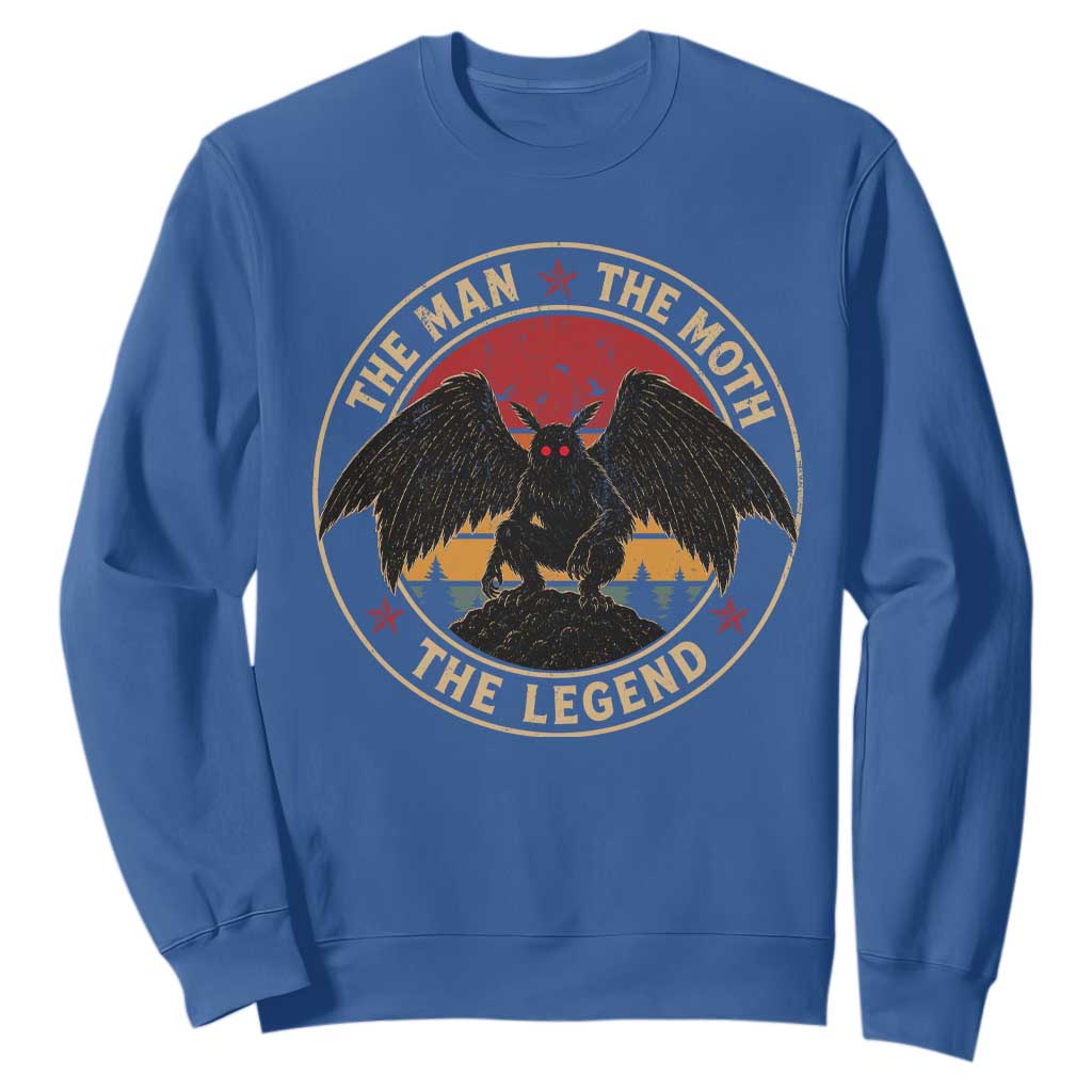 Funny Mothman The Man The Moth The Legend Sweatshirt Retro Folklore Creepy Cryptid TS11 Royal Blue Print Your Wear