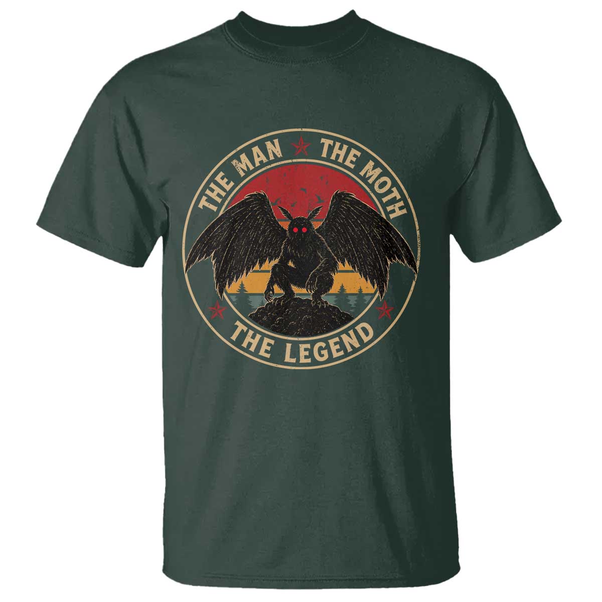 Funny Mothman The Man The Moth The Legend T Shirt Retro Folklore Creepy Cryptid TS11 Dark Forest Green Print Your Wear