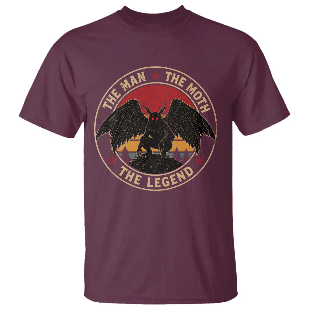 Funny Mothman The Man The Moth The Legend T Shirt Retro Folklore Creepy Cryptid TS11 Maroon Print Your Wear