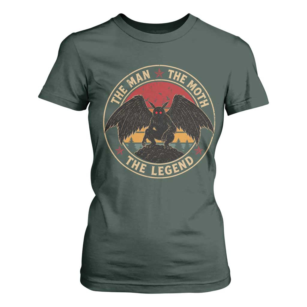 Funny Mothman The Man The Moth The Legend T Shirt For Women Retro Folklore Creepy Cryptid TS11 Dark Forest Green Print Your Wear