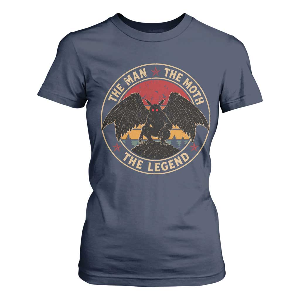 Funny Mothman The Man The Moth The Legend T Shirt For Women Retro Folklore Creepy Cryptid TS11 Navy Print Your Wear