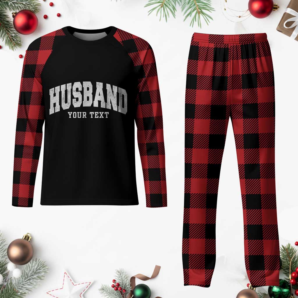 Personalized Husband Plaid Pajama Set Custom Text Name Hubby Marriage Anniversary Couple Gift