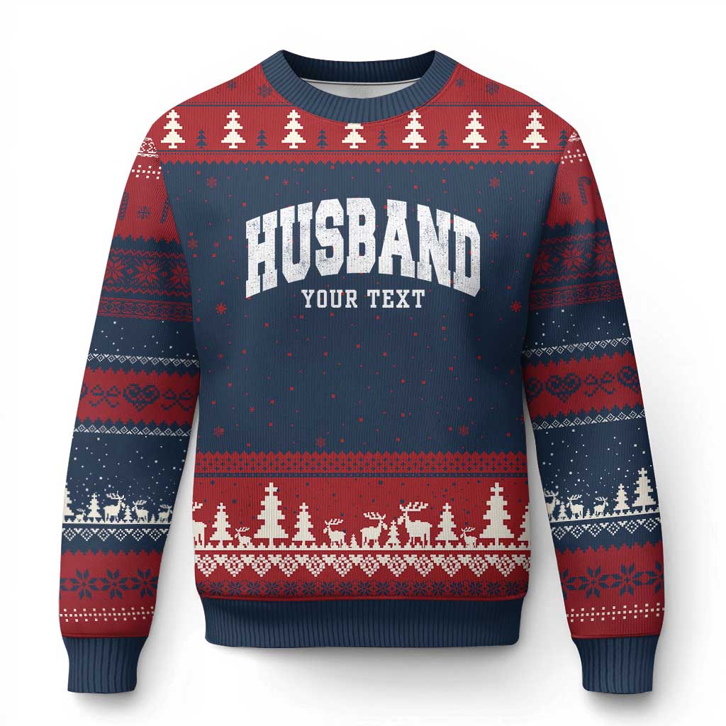 Personalized Husband Ugly Christmas Sweater Custom Text Name Hubby Marriage Anniversary Couple Gift