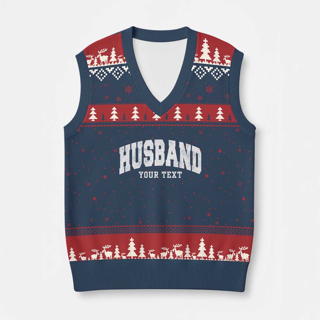 Personalized Husband V-Neck Knit Sweater Vest Custom Text Name Hubby Marriage Anniversary Couple Gift