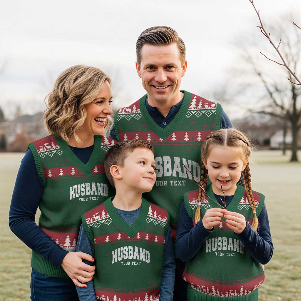 Personalized Husband V-Neck Knit Sweater Vest Custom Text Name Hubby Marriage Anniversary Couple Gift