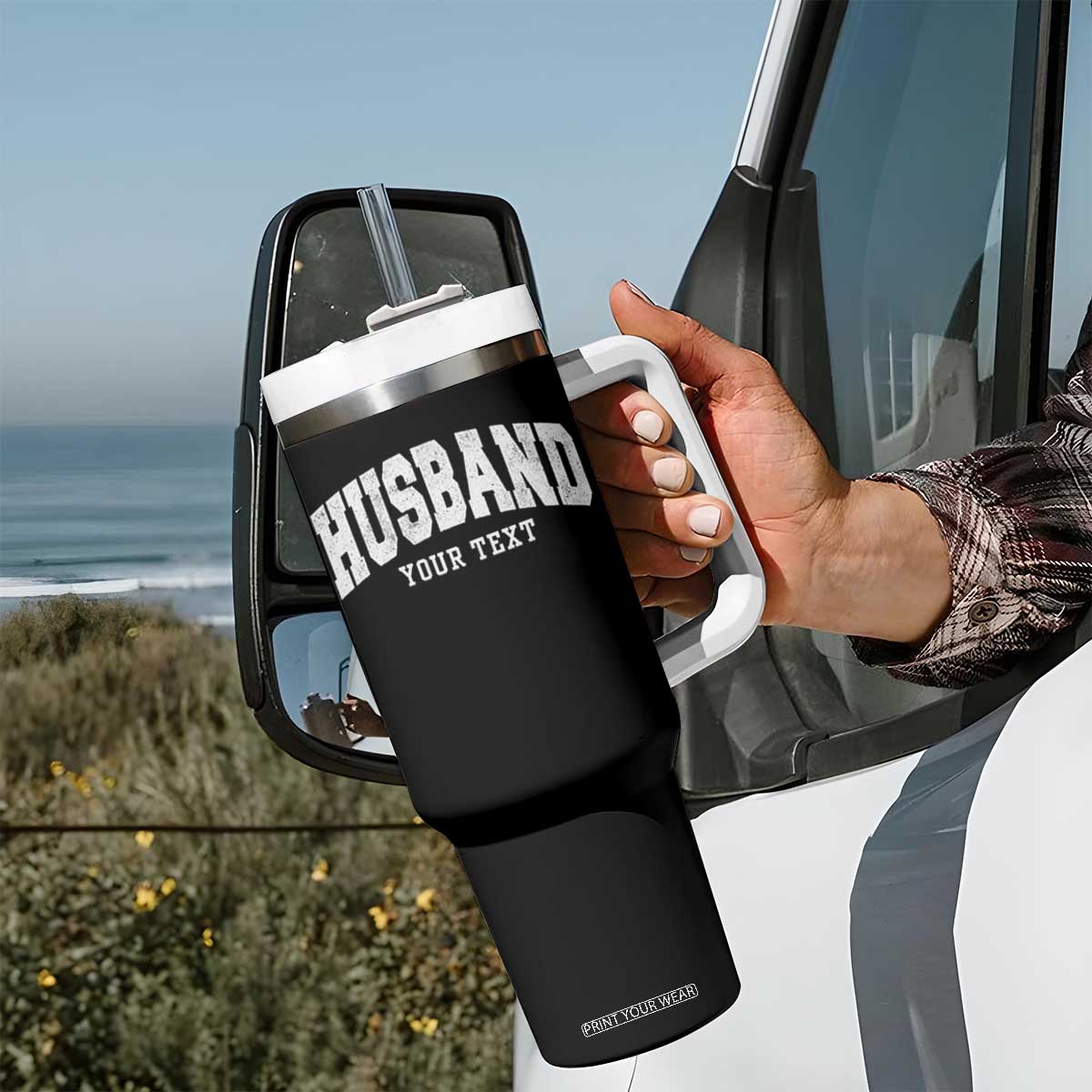 Personalized Husband Tumbler With Handle Custom Text Name Hubby Marriage Anniversary Couple Gift