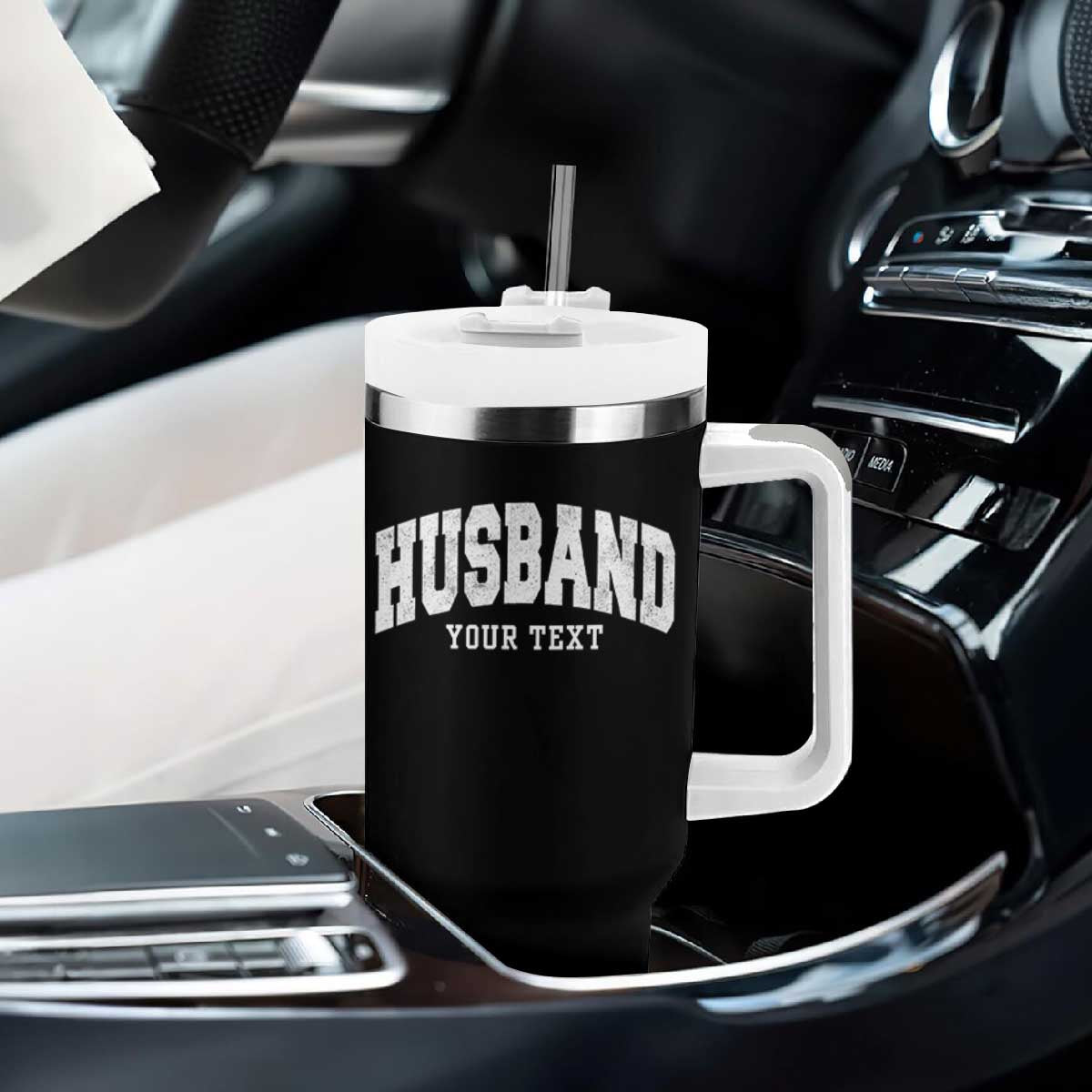 Personalized Husband Tumbler With Handle Custom Text Name Hubby Marriage Anniversary Couple Gift