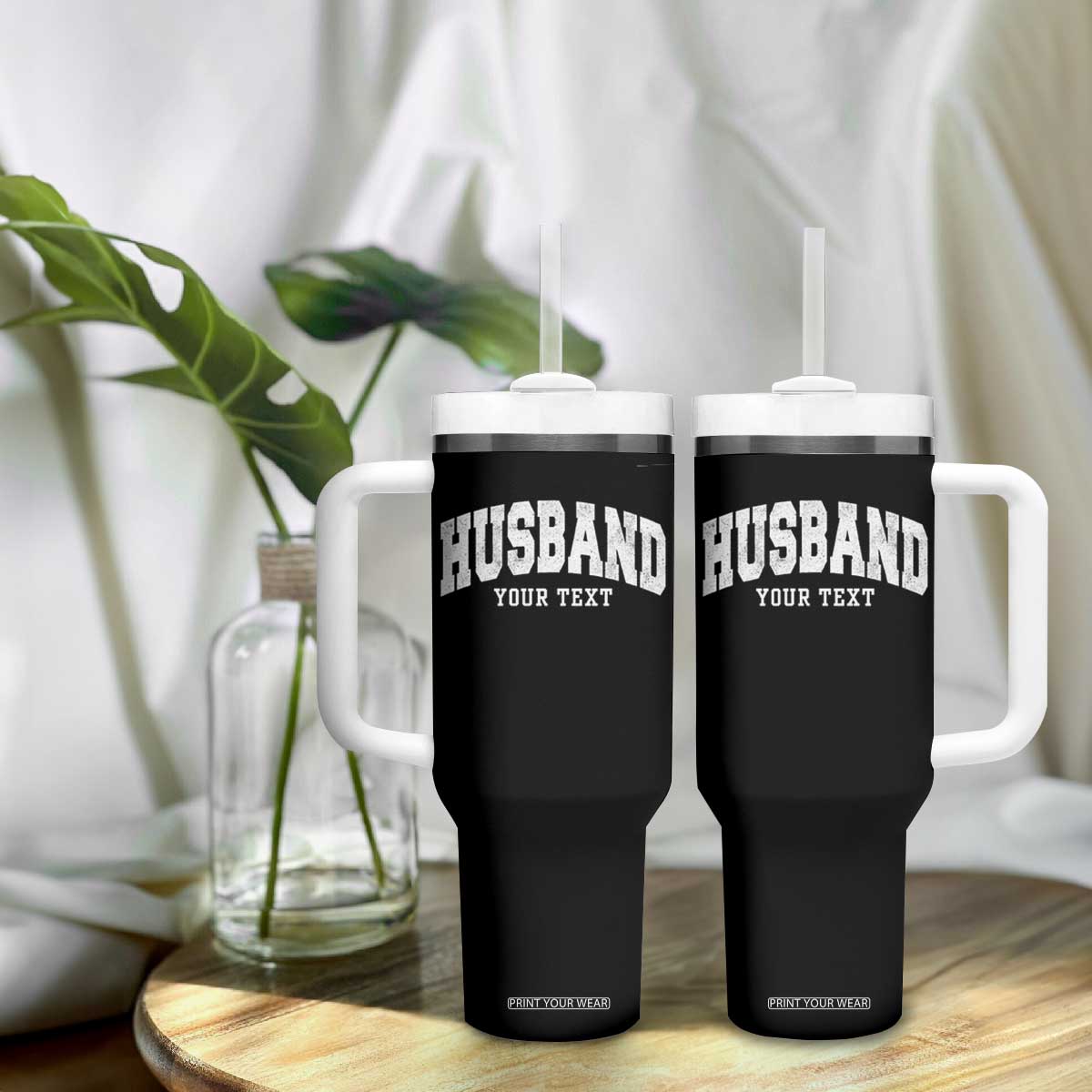 Personalized Husband Tumbler With Handle Custom Text Name Hubby Marriage Anniversary Couple Gift