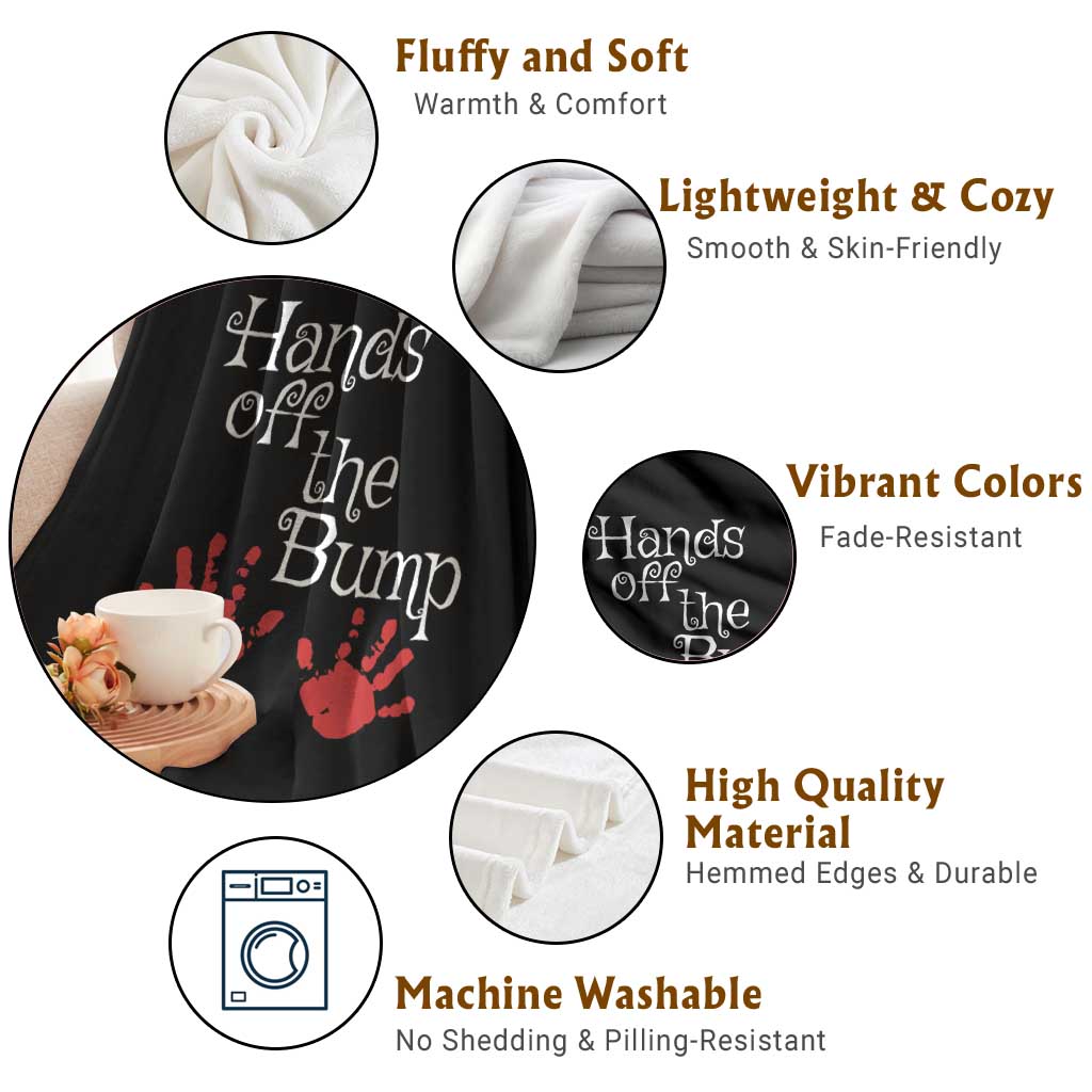 Pregnancy Announcement Throw Blanket Hands Off The Bump Halloween Pregnant Red Baby Handprint TS11 Print Your Wear
