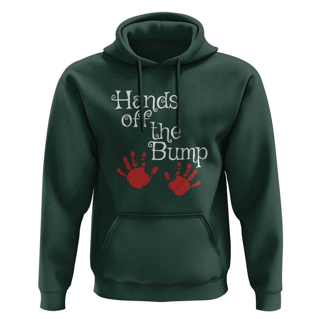 Pregnancy Announcement Hoodie Hands Off The Bump Halloween Pregnant Red Baby Handprint TS11 Dark Forest Green Print Your Wear
