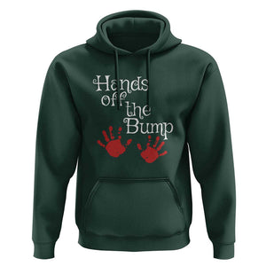 Pregnancy Announcement Hoodie Hands Off The Bump Halloween Pregnant Red Baby Handprint TS11 Dark Forest Green Print Your Wear
