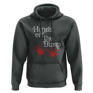 Pregnancy Announcement Hoodie Hands Off The Bump Halloween Pregnant Red Baby Handprint TS11 Dark Heather Print Your Wear