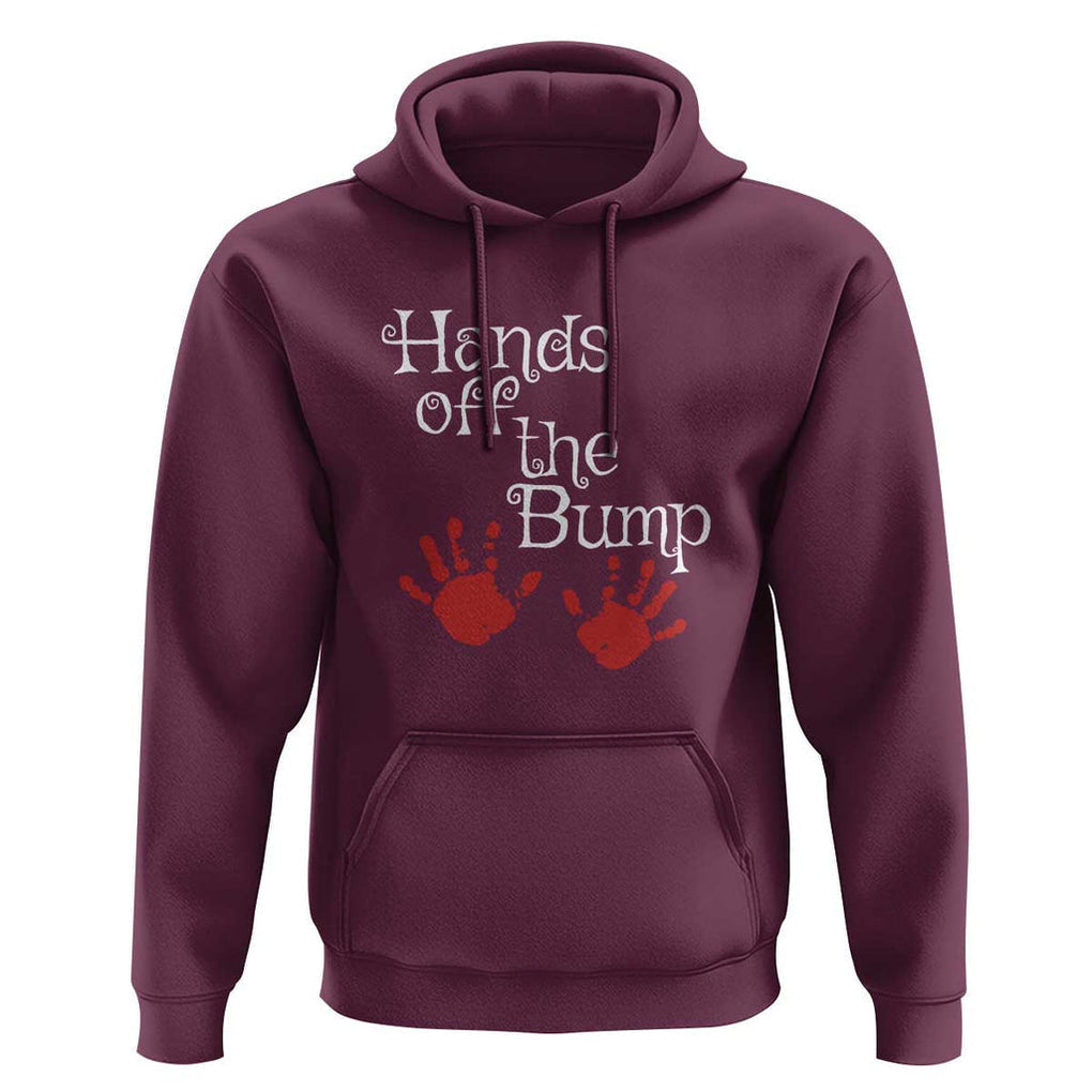 Pregnancy Announcement Hoodie Hands Off The Bump Halloween Pregnant Red Baby Handprint TS11 Maroon Print Your Wear
