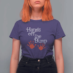 Pregnancy Announcement T Shirt For Women Hands Off The Bump Halloween Pregnant Red Baby Handprint TS11 Purple Print Your Wear