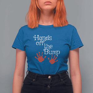 Pregnancy Announcement T Shirt For Women Hands Off The Bump Halloween Pregnant Red Baby Handprint TS11 Royal Blue Print Your Wear