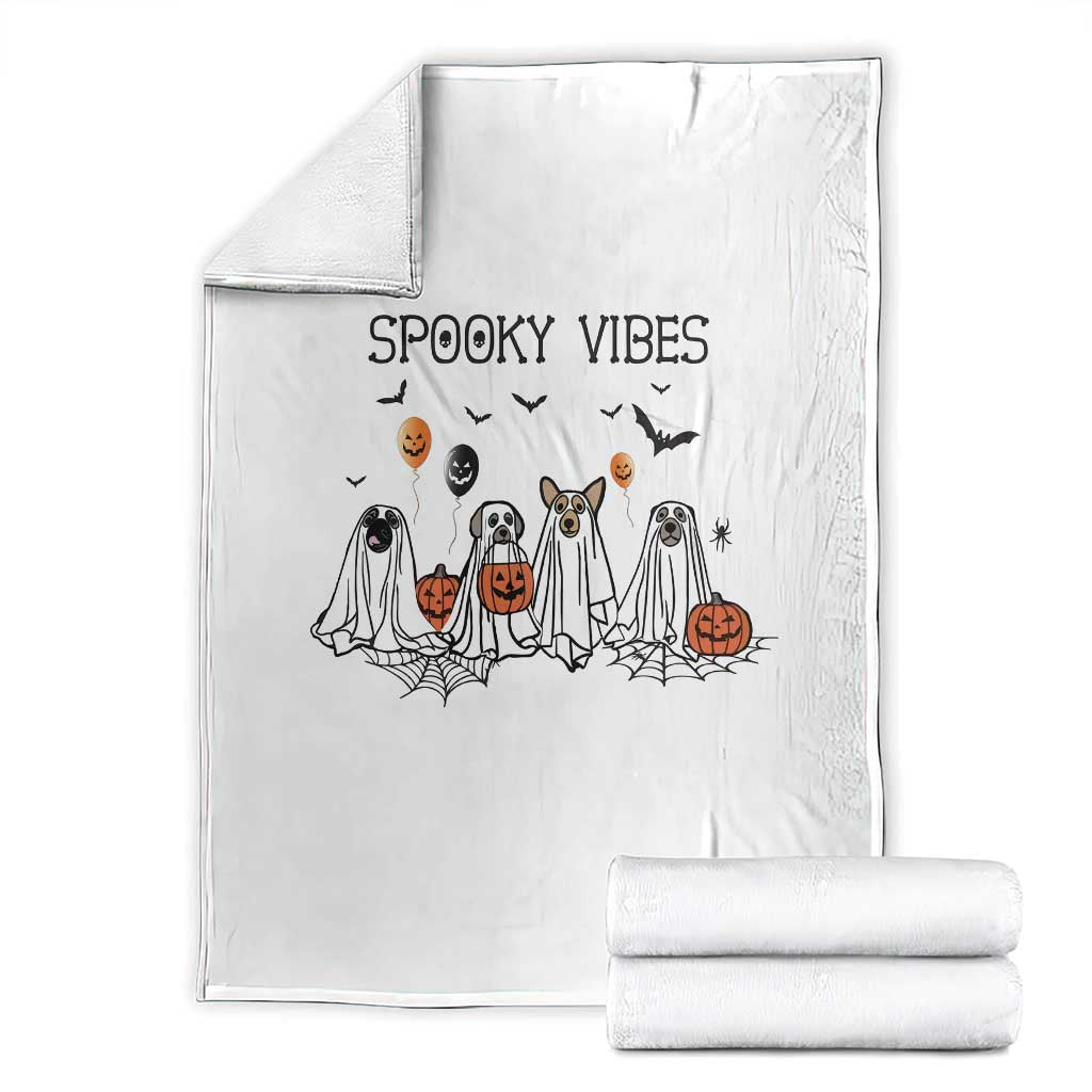 Halloween Throw Blanket Spooky Vibes Cute Dog Ghost Pumpkin TS11 White Print Your Wear