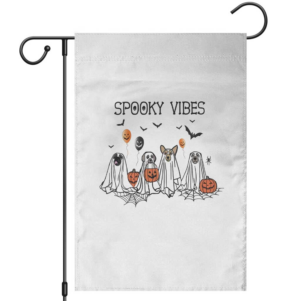 Halloween Garden Flag Spooky Vibes Cute Dog Ghost Pumpkin TS11 White Print Your Wear
