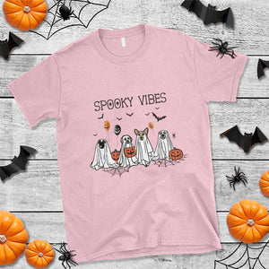 Halloween T Shirt Spooky Vibes Cute Dog Ghost Pumpkin TS11 Light Pink Print Your Wear