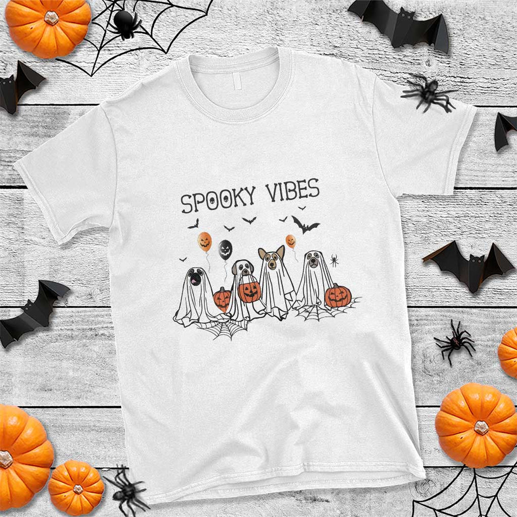 Halloween T Shirt Spooky Vibes Cute Dog Ghost Pumpkin TS11 White Print Your Wear