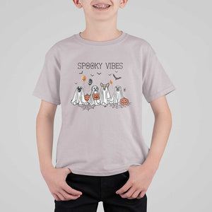 Halloween T Shirt For Kid Spooky Vibes Cute Dog Ghost Pumpkin TS11 Ice Gray Print Your Wear
