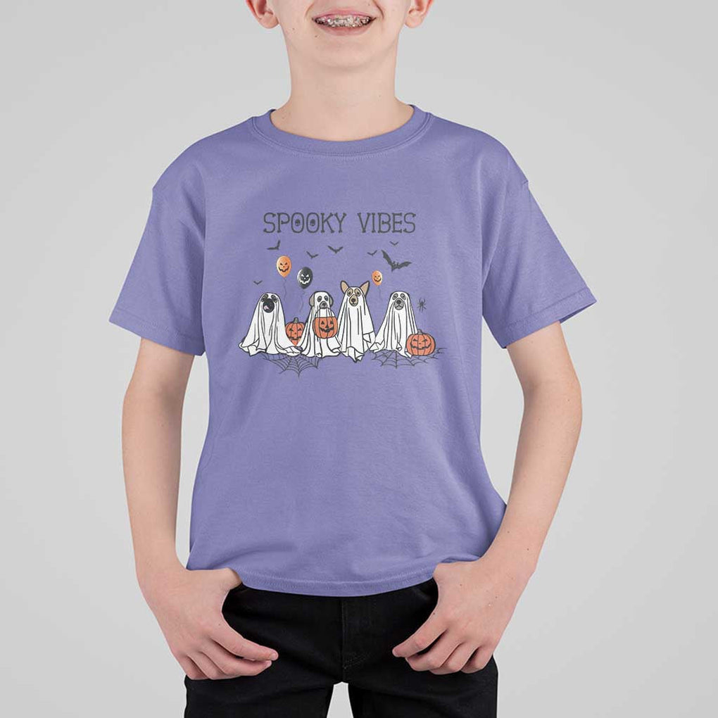 Halloween T Shirt For Kid Spooky Vibes Cute Dog Ghost Pumpkin TS11 Violet Print Your Wear