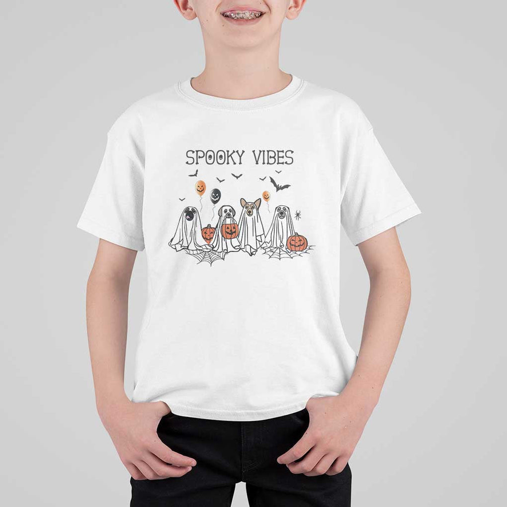 Halloween T Shirt For Kid Spooky Vibes Cute Dog Ghost Pumpkin TS11 White Print Your Wear