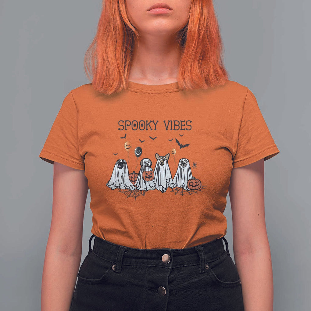 Halloween T Shirt For Women Spooky Vibes Cute Dog Ghost Pumpkin TS11 Orange Print Your Wear