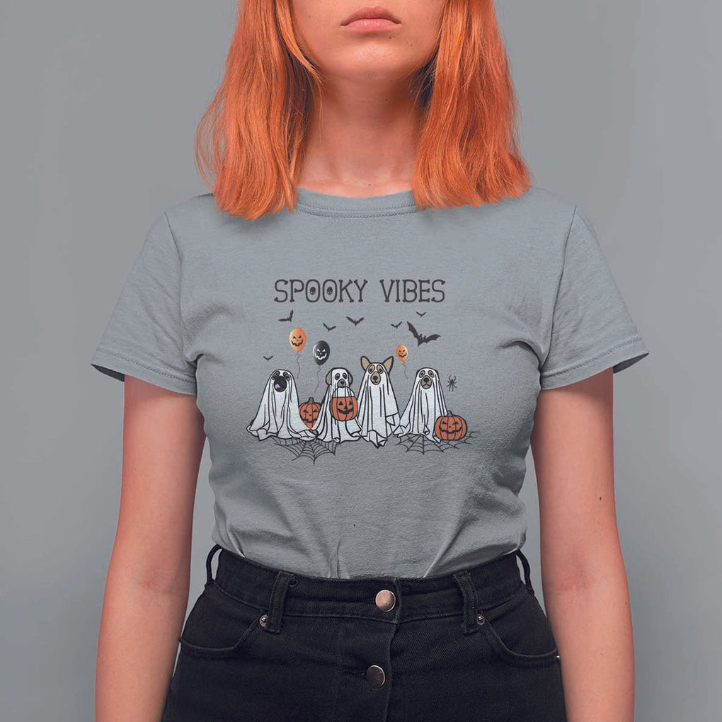 Halloween T Shirt For Women Spooky Vibes Cute Dog Ghost Pumpkin TS11 Sport Gray Print Your Wear