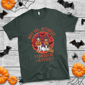 Funny Halloween Dog T Shirt Why Yes Actually I Can Drive A Stick Witch TS11 Dark Forest Green Print Your Wear
