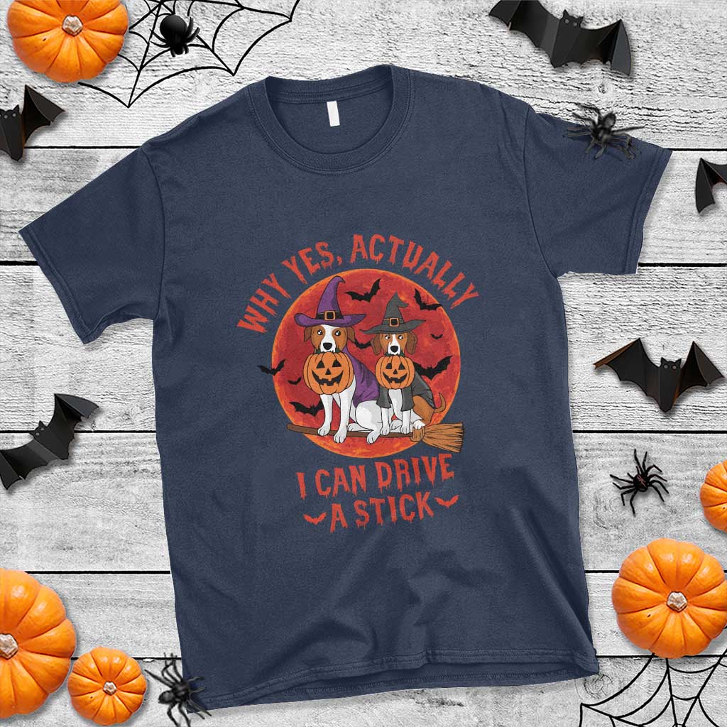 Funny Halloween Dog T Shirt Why Yes Actually I Can Drive A Stick Witch TS11 Navy Print Your Wear
