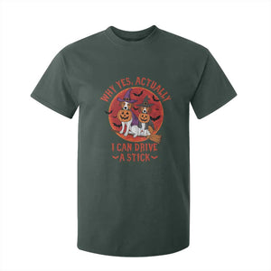 Funny Halloween Dog T Shirt For Kid Why Yes Actually I Can Drive A Stick Witch TS11 Dark Forest Green Print Your Wear