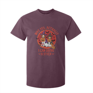 Funny Halloween Dog T Shirt For Kid Why Yes Actually I Can Drive A Stick Witch TS11 Maroon Print Your Wear